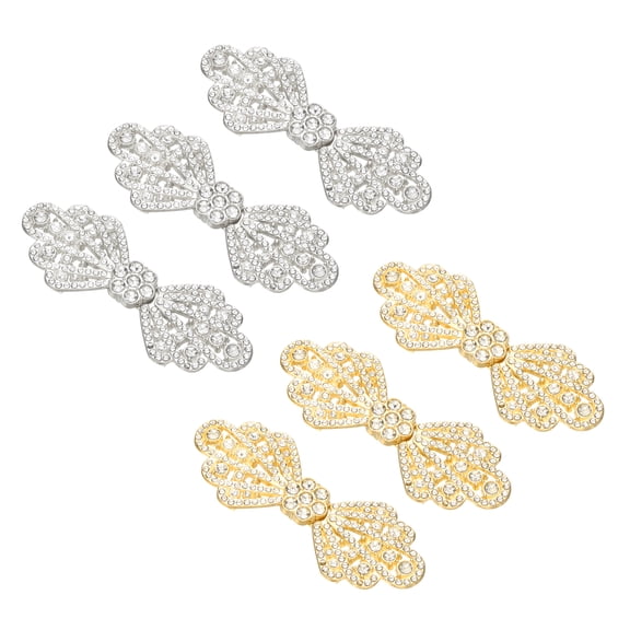 Cloak Clasp Fasteners,2.5 Inch/6.5cm Alloy Rhinestone Snap Lock Clasps Bowknot Belt Buckle Vintage Cape Clips for Sweaters Shawl Dresses Scarves Cardigan,Gold,Silver,6Pcs