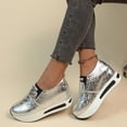 thumbnail image 4 of Mepaouo Women's Platform Slip on Shoes Sparkle Sequin Walking Running Work Wedge Sneakers(Silver,7.5), 4 of 9