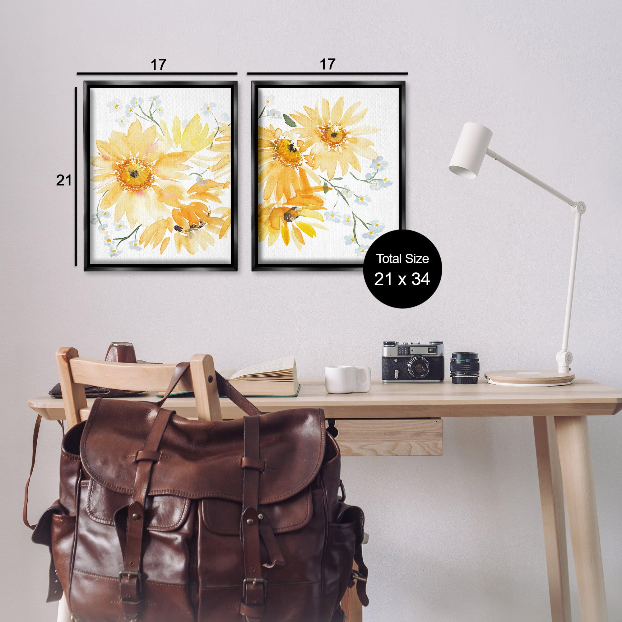 Stupell Industries Watercolor Black Eyed Susans Plants & Flowers Painting Black Floater Framed Canvas Art Print Wall Art, 17 x 21, Set of 2
