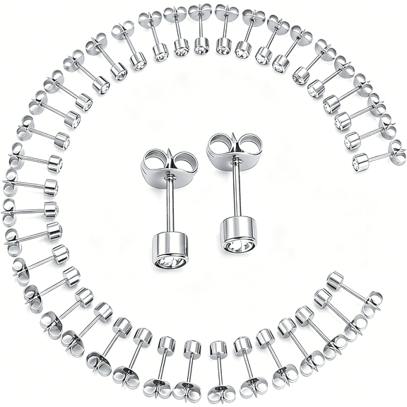 DESIGNICE 20 Pairs Ear Piercing Stud Earrings for Ear Piercing Guns,4Mm Surgical Stainless Steel Cubic Zirconia Stud Earring Set