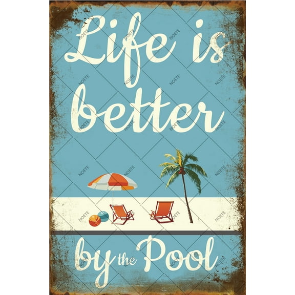Noete Pool Metal Tin Sign 8x12 inch Vintage Retro Beach Wall Decor for Home, Office, Yard, Garden, Bar & Cafe, Indoor & Outdoor