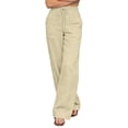 thumbnail image 6 of SAHFX Womens Linen Pants High Waist Trousers Beach Vacation Clothes Lounge Trousers Cotton Gauze Pants for Women Straight Leg Pants Comfortable Pants Baggy Trousers, 6 of 9