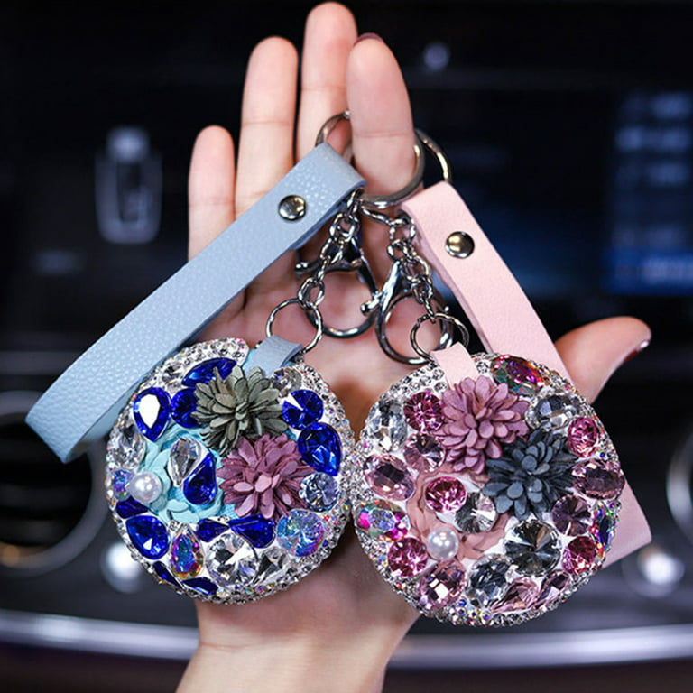 Creative And Convenient Folding Diamond-Studded Small Mirror Keychain To  Carry Makeup Mirror Bag Accessories Keychain