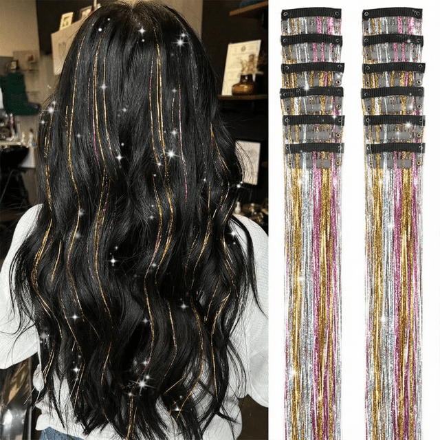 Jkkant Lot de 12 Extensions à Paillettes à Clipser, Kit d'Accessoires Colorés de 20 Pouces pour Femmes, Filles et Enfants