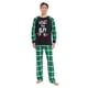 thumbnail image 2 of Pijamas navideños familiares a juego, camisetas de manga larga con estampado de elfos y letras + pantalones a cuadros. Pijama que brilla en la oscuridad., 2 of 9