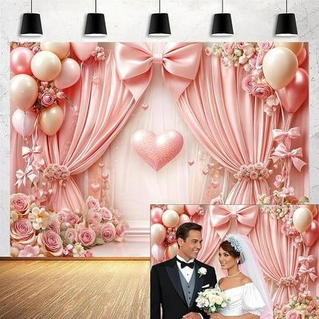 Bow Birthday Party Decorations Pink Bow Happy Birthday Backdrop Photo Background Pink Decorations for Girls Women Cake Table Wedding Party Photo Supplies