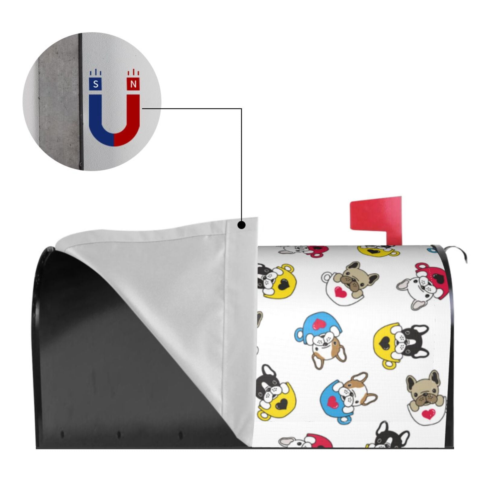 Xecao French Bulldog With Coffee Cup for Mailbox Cover with Magnetic Strips, Waterproof and Sunscreen, Adds a Decorative Touch to Your Garden Yard.