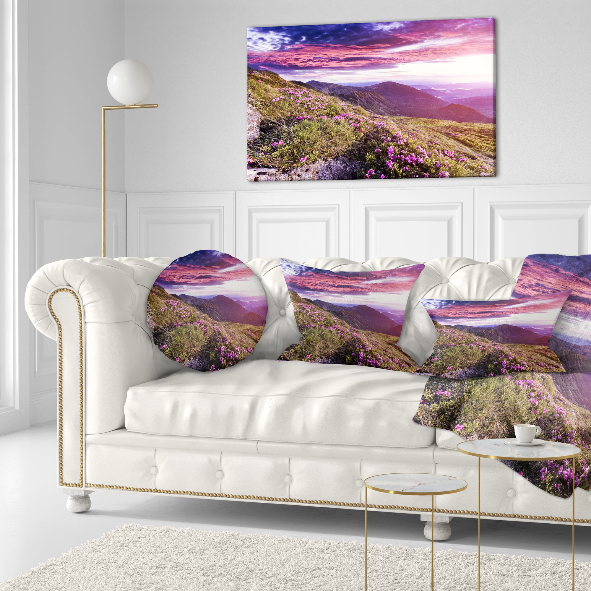 Designart Rhododendron Flowers in Hills - Landscape Photo Throw Pillow - 12x20