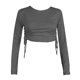 thumbnail image 2 of Gibobby Camisa&nbsp;Vaquera Camiseta umbilical corta de manga larga con cuello redondo y cordón Camiseta de mujer de color sólido a la moda（Gris， M), 2 of 3