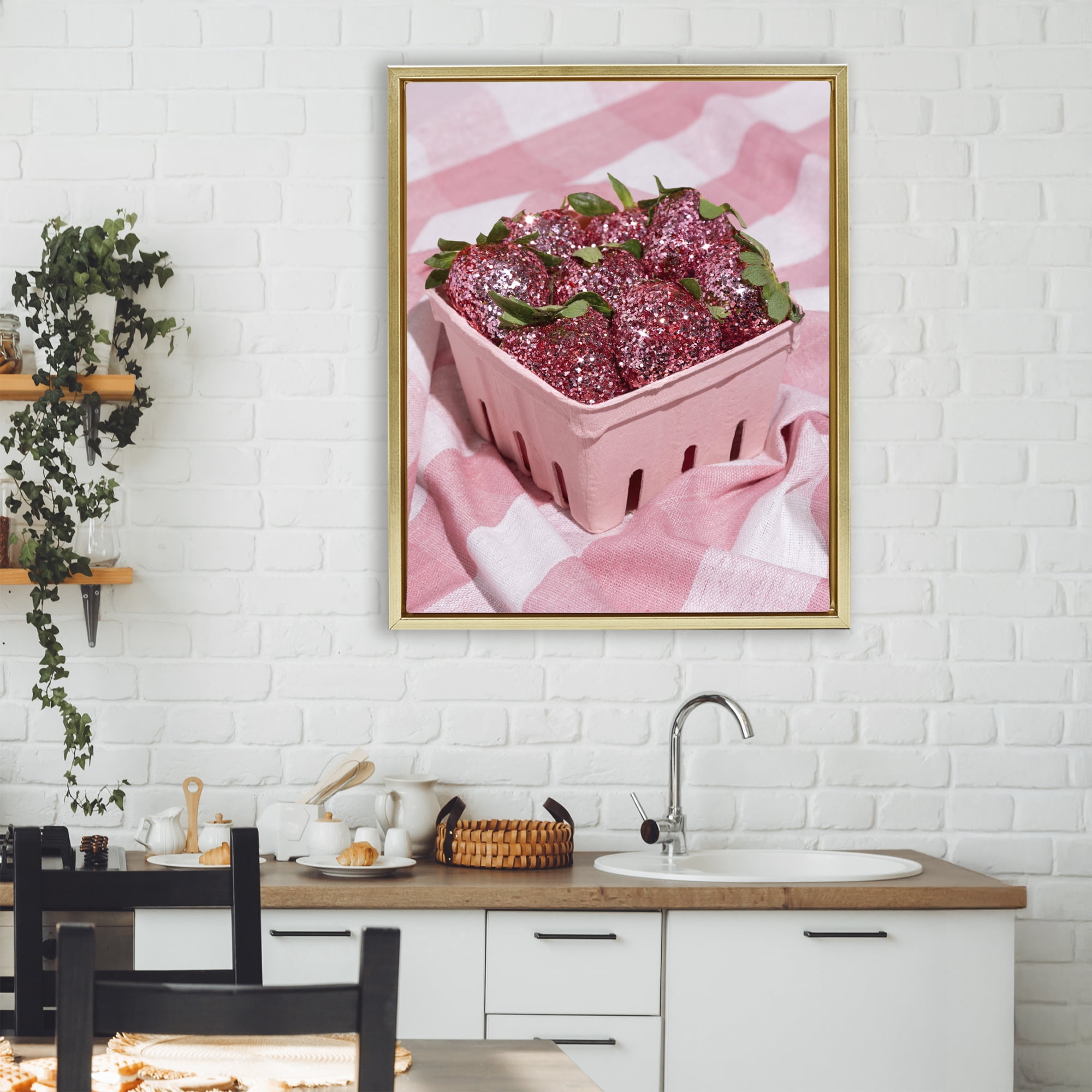 Stupell Industries Glam Glimmer Strawberries Gold Framed Floater Canvas Wall Art, design by LISH Creative