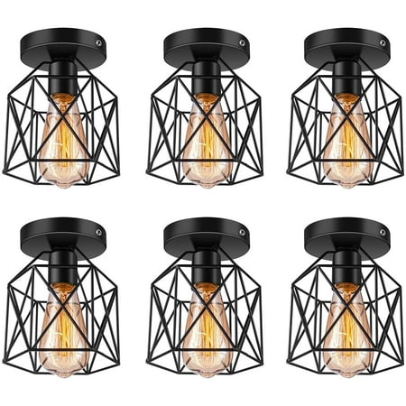

Flush Mount Ceiling Light Industrial Ceiling Light Fixture for Porch Living Room E26 E27 Black 6 Pack