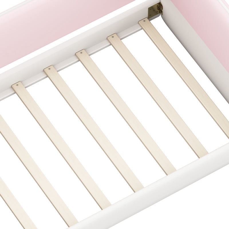 Twin Size Kids Low Profile Platform Floor Bed with Headboard and Armrests, Velvet Upholstered Child Daybed Frame with Guardrail