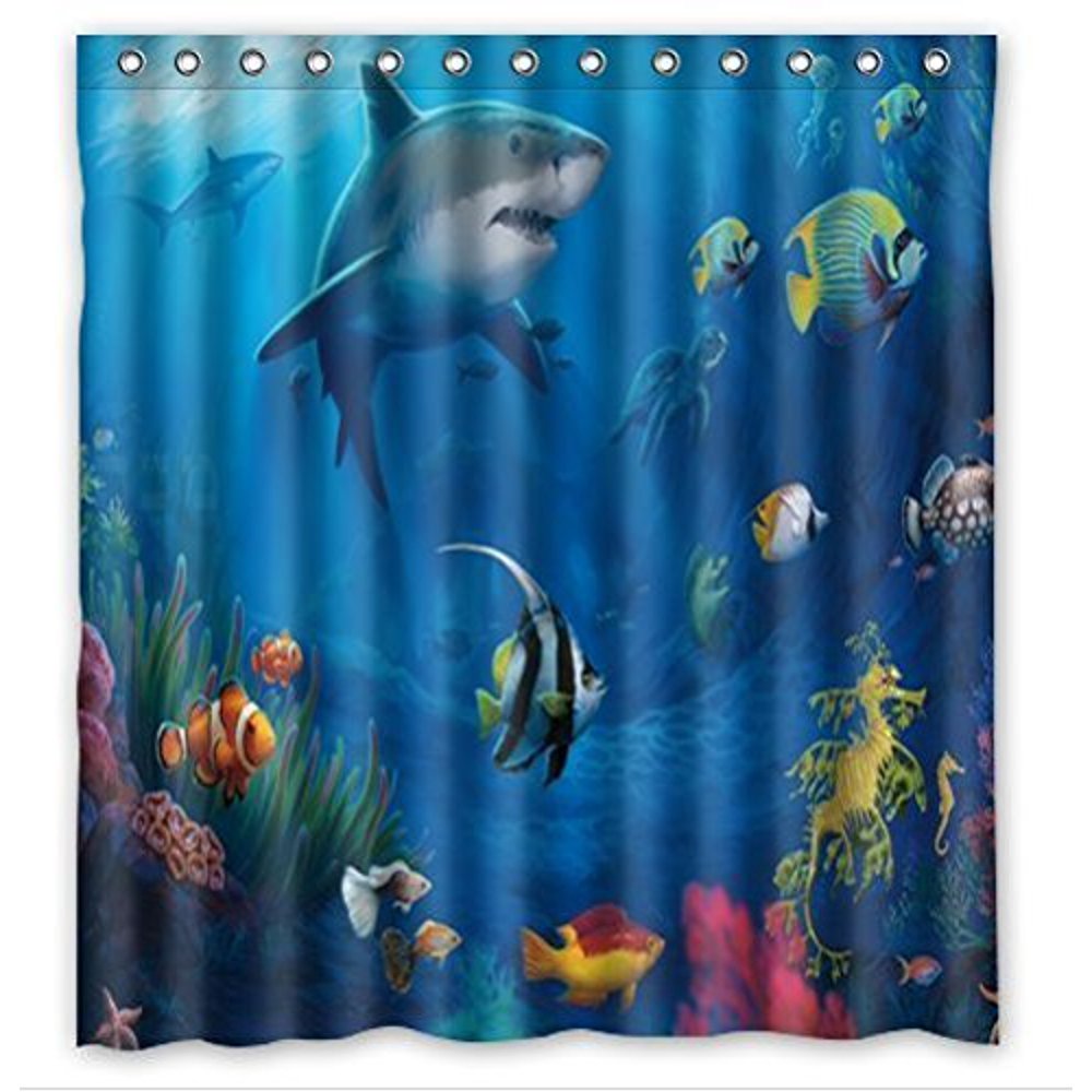 HelloDecor Fish Under The Sea Shower Curtain Polyester Fabric Bathroom