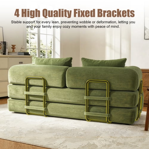 78" Corduroy Convertible Sleeper Sofa Bed, Boneless Futon Couch Floor Lounger Loveseat with Pull Out Mattress, Green