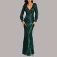 thumbnail image 2 of gakvbuo Fall Dresses for Women 2022 Wedding Guest Dresses for Womens Soild Sexy V-Neck Sequins Dress Long Sleeve formal Dresses Party Long Dresses, 2 of 4