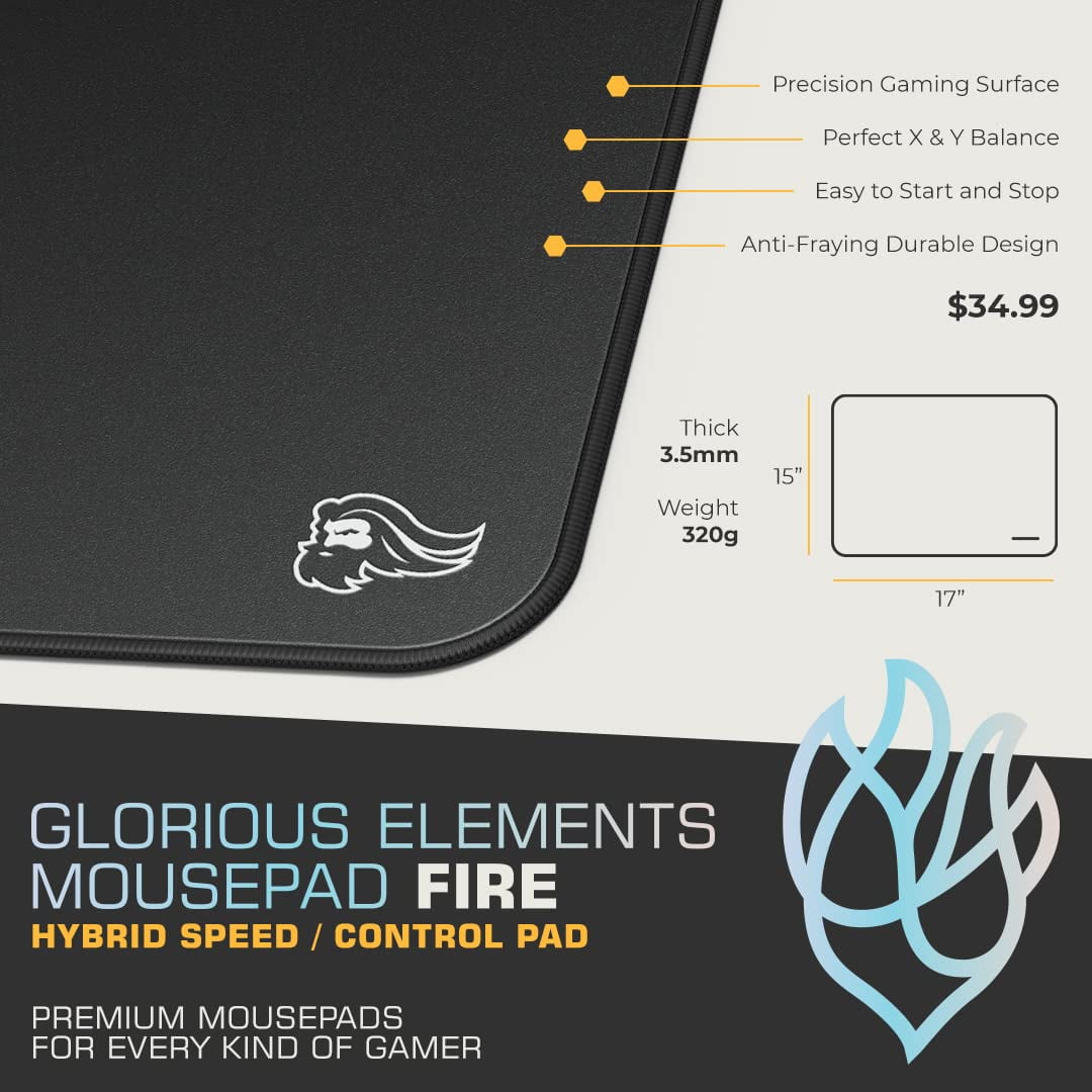 Glorious Gaming Elements Fire Foam  Hybrid Cloth Foam Core Control Mouse Pad, Black