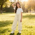 thumbnail image 6 of Bovxnpu Unisex Girls Casual Athletic Pants Kids Girls High Waist Drawstring Jogger Wide Leg Pants Bottoms, 6 of 7