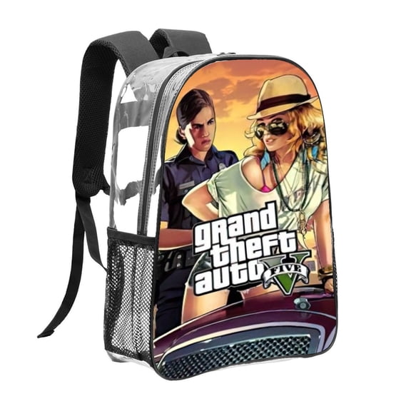 Grand Theft Auto Gra5 Pattern Transparent Backpack Lightweight And fashionable Showcasing Personality And Leading The Trend