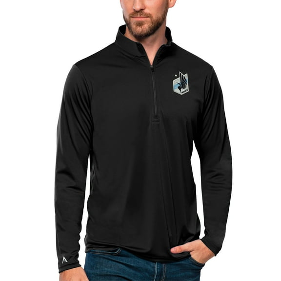 Men's Antigua Black Minnesota United FC Tribute Quarter-Zip Pullover Top