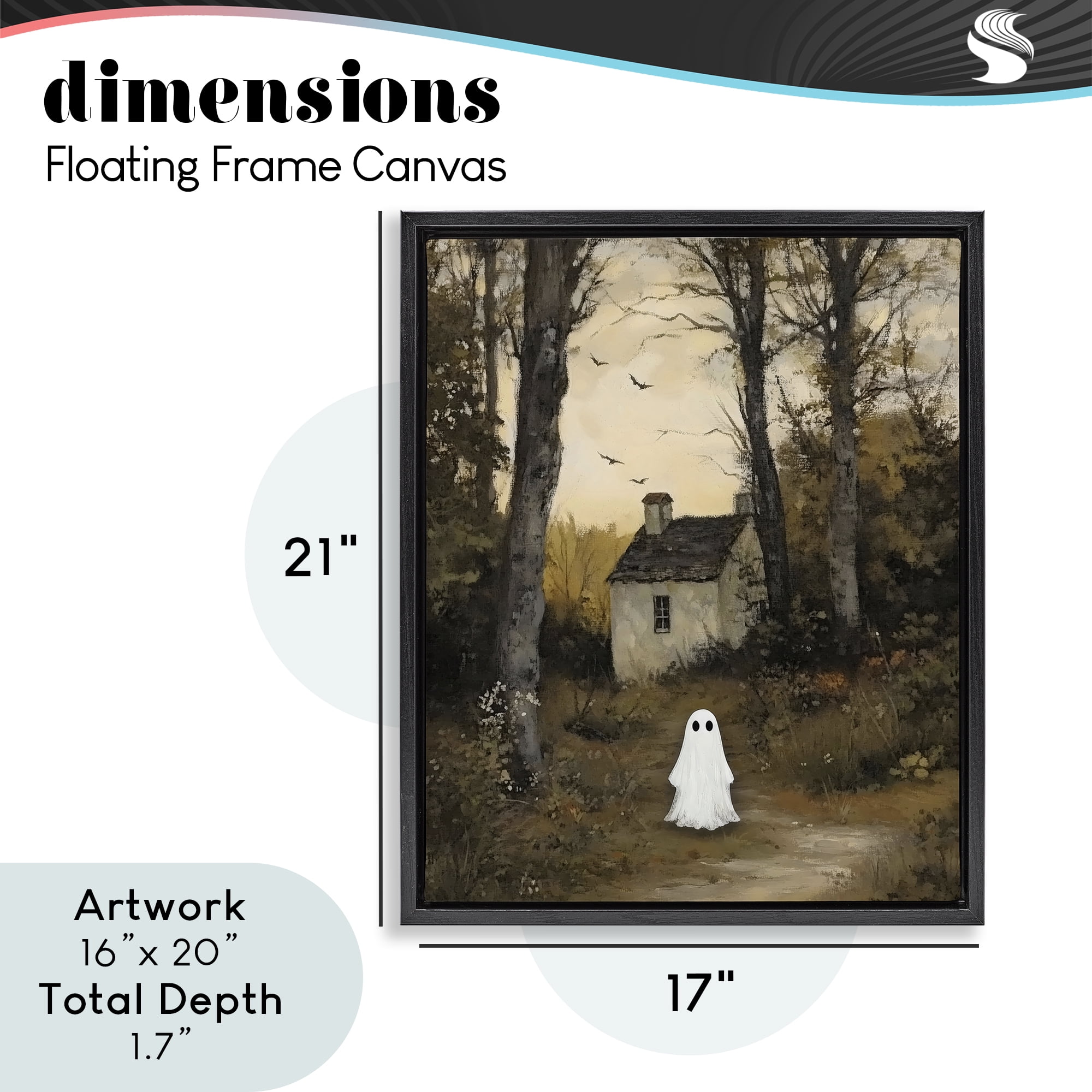 Little Ghost in Cottage Forest Black Framed Floater Canvas Wall Art, design by Arlington Prints