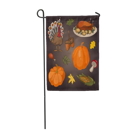 SIDONKU Hand Draw of Thanksgiving Day Turkey Pumpkin Vegetables Harvest Corn Symbol Garden Flag Decorative Flag House Banner 12x18 inch