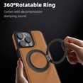 thumbnail image 3 of MagSafe Compatible for iPhone 15 Pro Max Case, Slim Shockproof Protective 360°Rotating Magnetic Kickstand Ring Holder Bracket Classic PU Leather Phone Cover for iPhone 15 Pro Max, Orange, 3 of 11