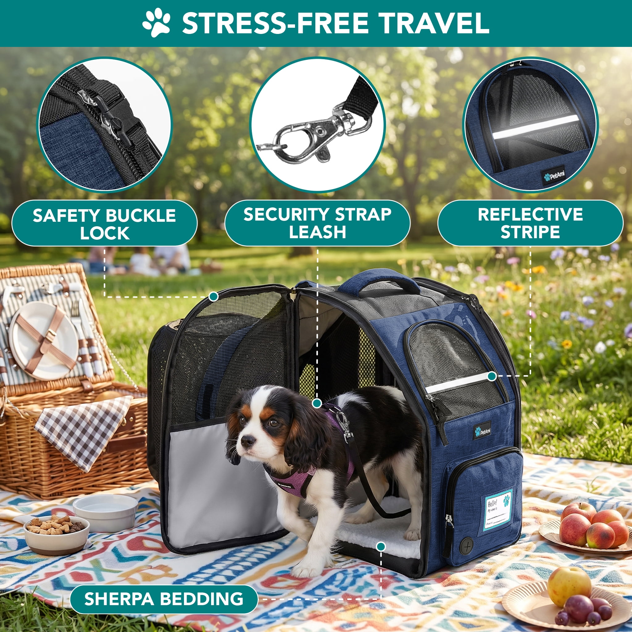 PetAmi Expandable Dog Backpack Carrier for Cats & Pets, Breathable Cat Carrier Backpack with Top Window & Multi-Entry, Ventilated Foldable Travel Carrier for Small Medium Pets up to 18 lbs, Navy