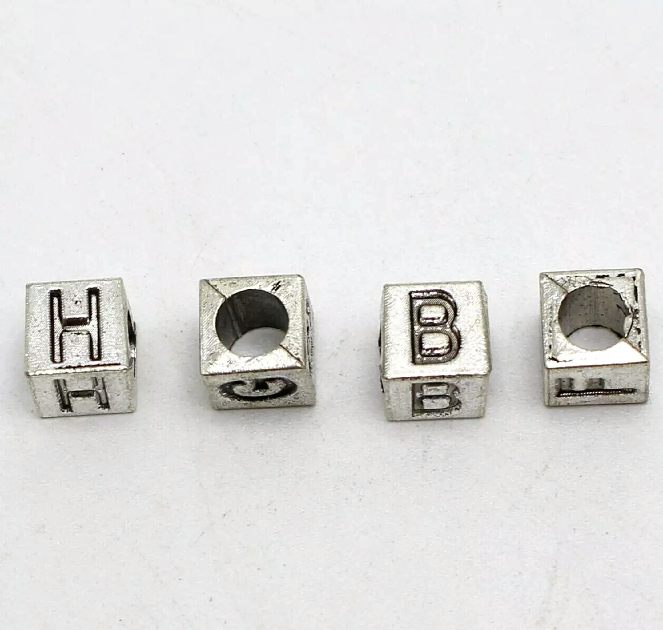EOEMY 130 Silver Tone Alloy Alphabet Letter "A-Z" Cube Euro Beads 7X7mm Slide Charm