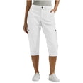 thumbnail image 2 of QATAINLAV Capri Pants for Women Casual Summer Stretch Straight Leg Pulll On Cargo Capris with Pockets Rolled Hem Cropped Trousers, White, L, 2 of 9