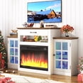 thumbnail image 2 of ChVans Fireplace TV Stand w/ LED Lights & 26'' Electric Fireplace For 65" TVs Wall-Mounted, 60" Farmhouse TV Stand w/ Fireplace Mantel, Glass Storage Shelves, 2 of 10
