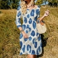 thumbnail image 3 of Blue Beige Watercolor Cheetah Print Women's Fall Dresses Casual Loose Flowy Swing Shift Dress, 3 of 9