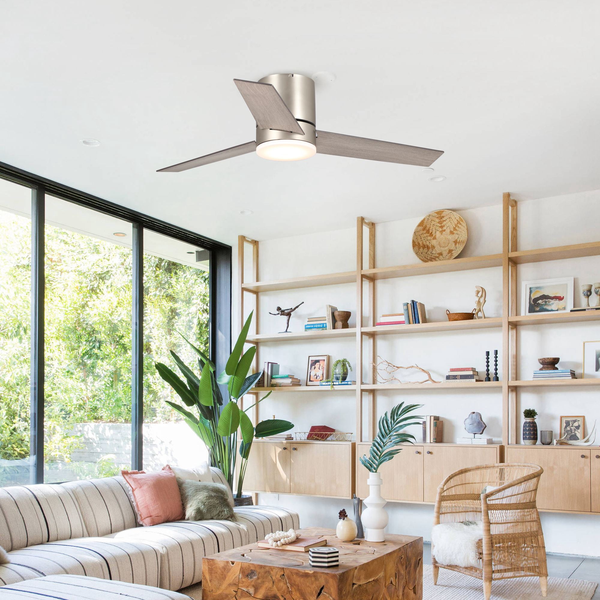 Parrot Uncle 48-Inch Brushed Nickel Dimmable Reversible LED Ceiling Fan with Light and Remote Control