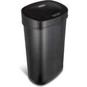 NINESTARS DZT-50-9BK Automatic Non-Contact Infrared Motion Sensor Trash Can, 13.2 Gallon 50 Liters, Black Steel Base (Oval Shape, Black Lid)