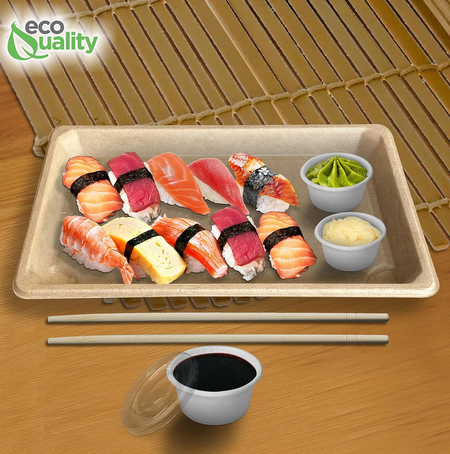 EcoQuality Small Compostable Sushi Trays with Lids - Natural  Sugarcane Bagasse Take Out Sushi Container - Biodegradable, Disposable Sushi  Plate with Lid, Eco Friendly, To go, Serving Tray (25): Sushi Plates