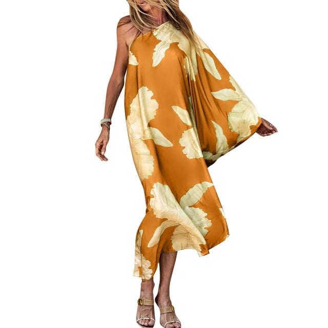 Women Beach Cover Ups Dress One Shoulder Irregular Robes Holiday