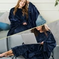 thumbnail image 5 of PAVILIA Angel Wrap Poncho Blanket for Women | Plush Warm Fleece Wearable Blanket Shawl Cape with Pom Pom Fringe and Pockets, Cozy Gifts for Women (Navy Blue), 5 of 7