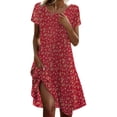 thumbnail image 1 of Robe de Soirée Imprimé Floral Col Rond Manches Courtes Robe Midi Décontractée pour Femmes, 1 of 4