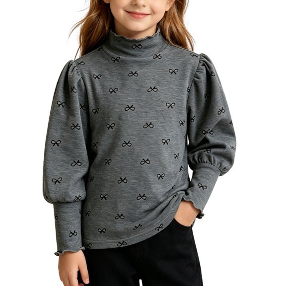 GigrtiJin Long Sleeve Shirts for Girls Fall Winter Cute Bow Shirts Girls Mock Neck Loose Casual Outdoor Shirts 0T-10T