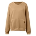 thumbnail image 4 of Fall Sweatshirts for Women Fashion V Neck Solid Color Long Sleeve Pullover Sweatshirt with Kangaroo Pocket Oversized Casual Loose Fit Fall Winter Clothing, 4 of 5