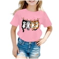 thumbnail image 2 of Girls T Shirts Summer Short Sleeve Loose Fit Cat Print Crewneck Tee Girls Clothes Pink 6-8 Years, 2 of 5