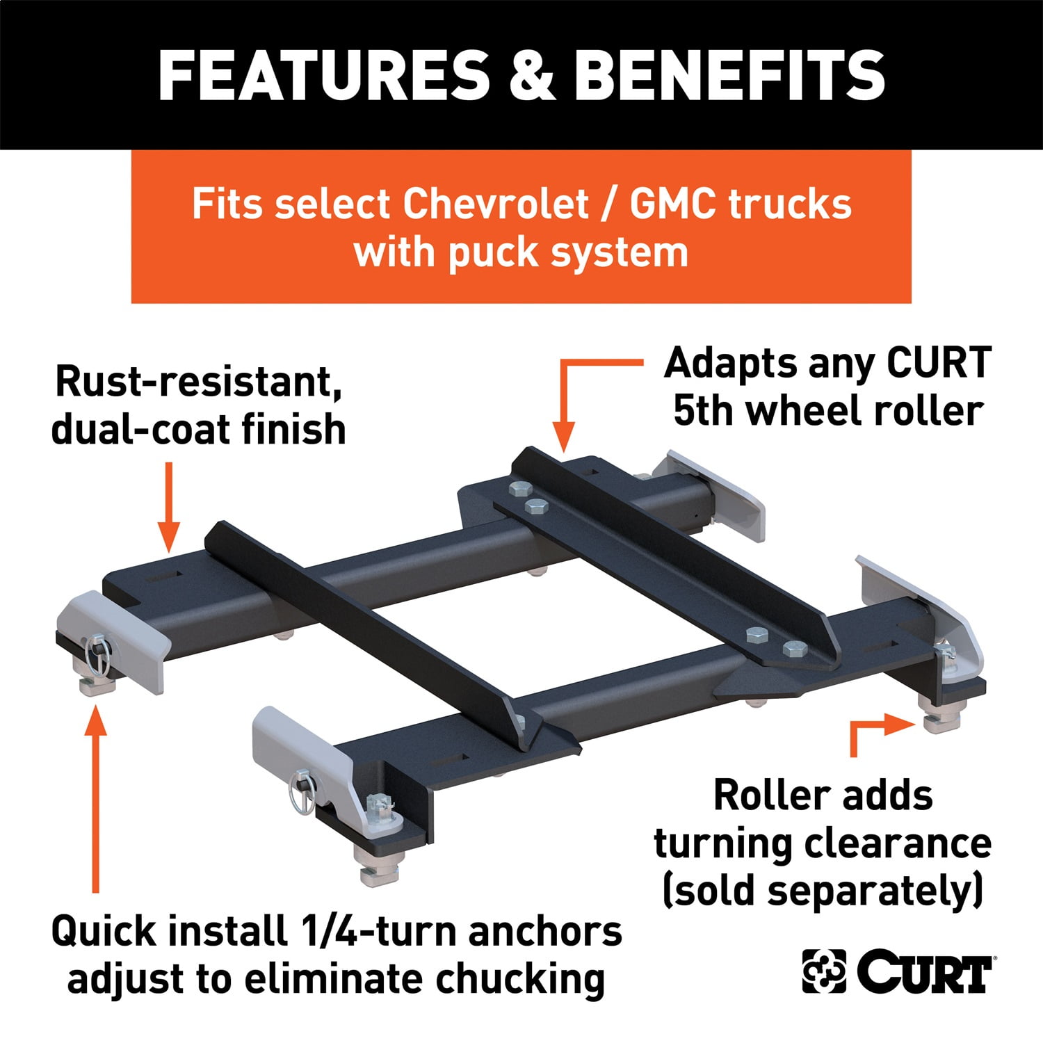 Curt Hitch 16023 Fifth Wheel Trailer Hitch Adapter Plate Adapts Curt