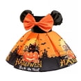 thumbnail image 5 of LIIPEE Girls Dresses Halloween Cartoon Pumpkin Bat Printed Puff Sleeve Bowknot Ball Gown Princess Sundress Infant Trendy Indoor Outdoor Wear Dress,Orange,18-24 Months, 5 of 6