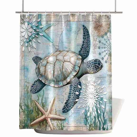 Shower Curtains for Bathroom-72"x72",Ocean Sea Turtle Starfish Seaweed Waterproof Bath Curtain Grommet Shower Curtain Set with Hooks,Vintage World Map Texture Washable Bath Accessories