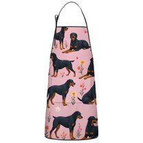 Rottweiler Dogs with Pioneer Flower Apron-Garden Aprons for Women with Pockets-Cotton Linen Waterproof Kitchen Cooking Gardening Aprons Adjustable for Kitchen,Cooking,BBQ and Salon 33x27 Inch