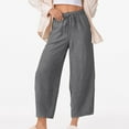 thumbnail image 2 of Mlzmgr Wide Leg Pants for Women Drawstring High Waisted Loose Comfy Cropped Pants Solid Color, 2 of 6