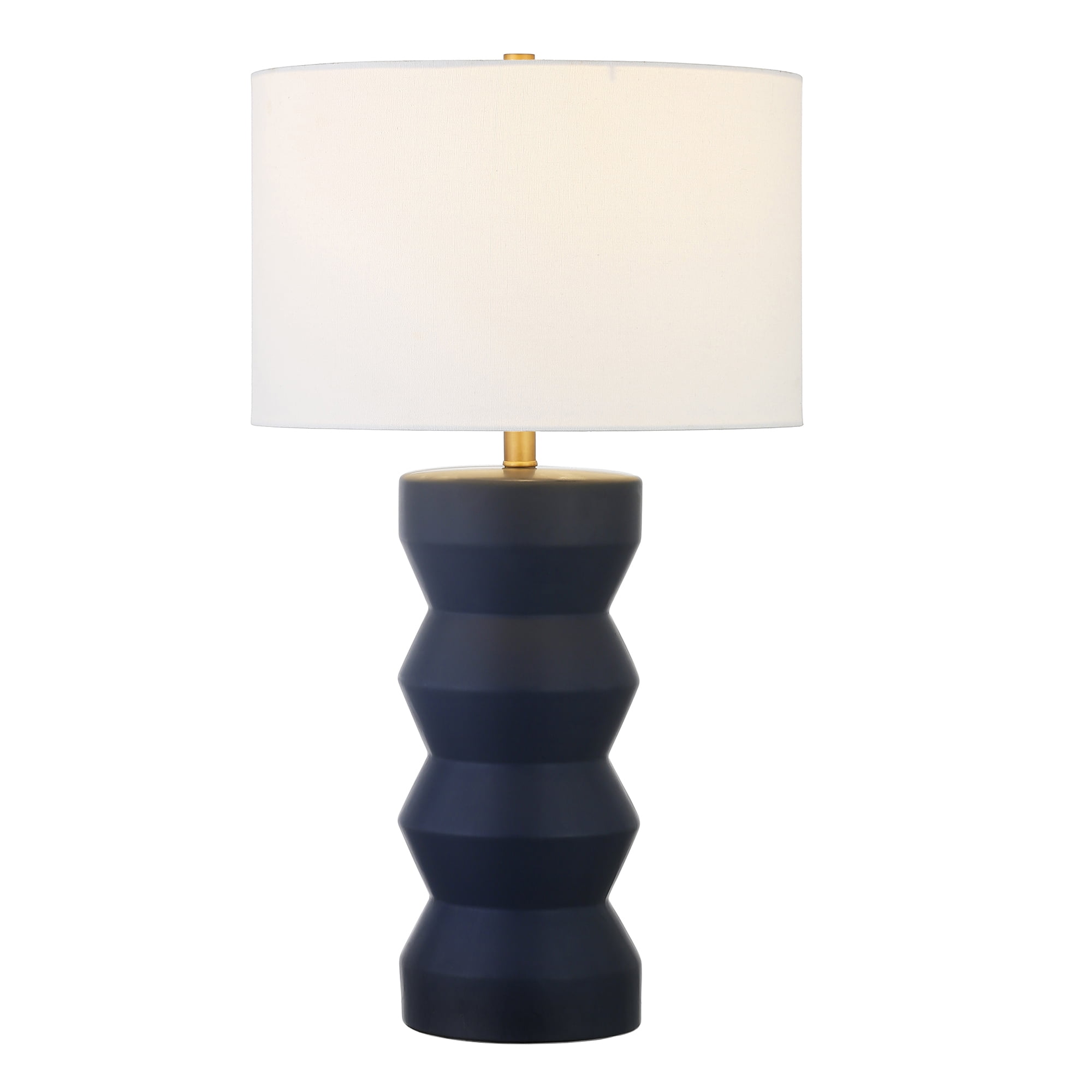 Evelyn&Zoe Carlin 27" Tall Ceramic Table Lamp with Fabric Shade, Matte Navy/White