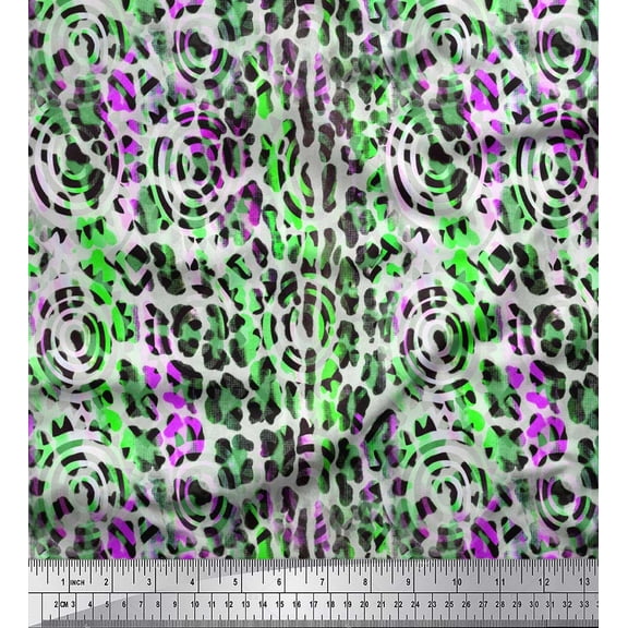 Soimoi Green Velvet Fabric Leopard Animal Skin Print Fabric by the Yard 58 Inch Wide