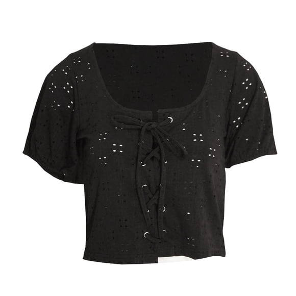 Brave Soul Womens Tessa Broderie Anglaise Lace-Through Top