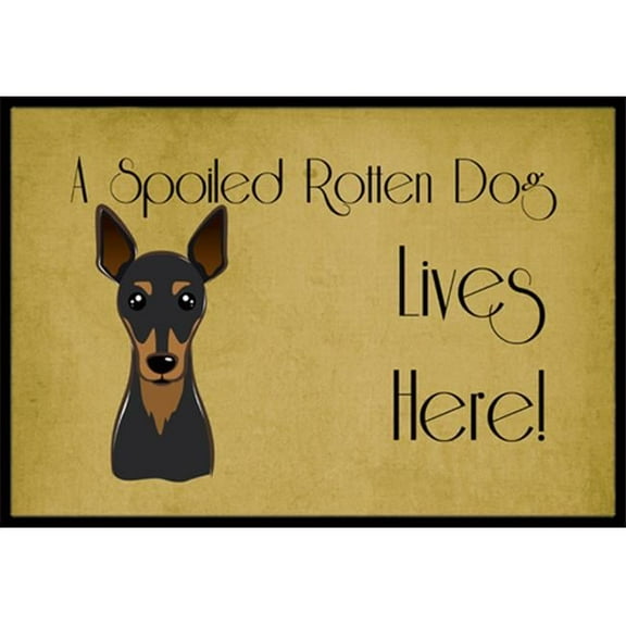 Caroline's Treasures BB1488MAT Min Pin Spoiled Dog Lives Here Door Mat, Indoor Rug or Outdoor Welcome Mat 18x27 Doormat