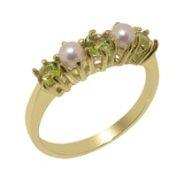 LBG British Made 14k Yellow Gold Natural Peridot & Cultured Pearl Ladies Eternity Ring - 33 size options - Size 10